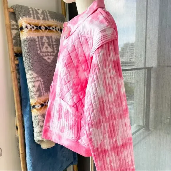 LoveShackFancy Adelade Hibiscus Hand Dye Pink Oversized Quilted Jacket Medium - Picture 6 of 15